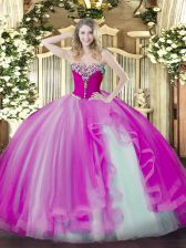  Fuchsia Sleeveless Beading and Ruffles Floor Length Sweet 16 Dress