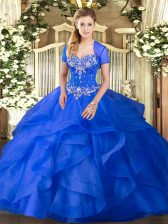  Sleeveless Beading and Ruffles Lace Up Quinceanera Gown
