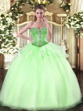 Pretty Apple Green Lace Up Sweetheart Beading Sweet 16 Dress Organza Sleeveless