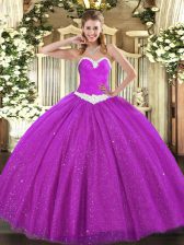 Vintage Fuchsia Sleeveless Appliques Floor Length Quinceanera Dress