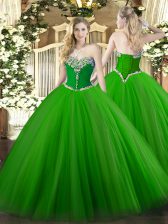  Green Ball Gowns Tulle Sweetheart Sleeveless Beading Floor Length Lace Up Quinceanera Gowns