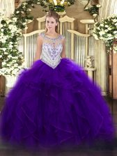 Spectacular Scoop Sleeveless Tulle Quinceanera Gowns Beading and Ruffles Zipper