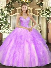  Beading and Ruffles 15 Quinceanera Dress Lilac Lace Up Sleeveless Floor Length