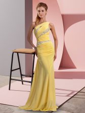 Hot Sale Floor Length Yellow Evening Dress Chiffon Sweep Train Sleeveless Beading