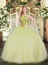  Floor Length Yellow Quinceanera Dress Organza Sleeveless Beading