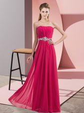 Ideal Hot Pink Tulle Zipper V-neck Sleeveless Floor Length Prom Evening Gown Lace