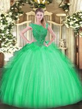  Apple Green Sweet 16 Dress Sweet 16 and Quinceanera with Beading and Ruffles Scoop Sleeveless Zipper