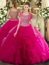 Sleeveless Clasp Handle Floor Length Beading and Ruffled Layers Vestidos de Quinceanera