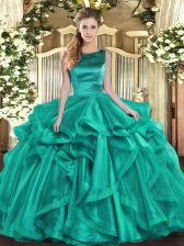  Ball Gowns Sweet 16 Dresses Turquoise Scoop Organza Sleeveless Floor Length Lace Up