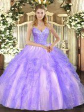  Beading and Ruffles Sweet 16 Quinceanera Dress Lavender Lace Up Sleeveless Floor Length