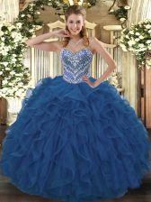  Blue Sleeveless Beading and Ruffled Layers Floor Length Quinceanera Dress