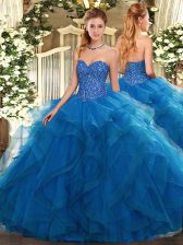  Sleeveless Beading and Ruffles Lace Up Quinceanera Dresses