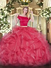 Fantastic Short Sleeves Appliques and Ruffles Zipper Quinceanera Gown