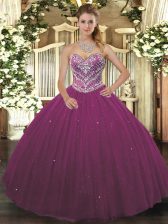 Lovely Sleeveless Lace Up Floor Length Beading Sweet 16 Dress