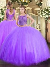 Vintage Scoop Sleeveless Tulle Sweet 16 Dresses Beading Lace Up