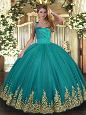 Pretty Sleeveless Lace Up Floor Length Appliques Sweet 16 Dress