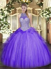 Glorious Lavender Sleeveless Beading and Ruffles Floor Length Vestidos de Quinceanera