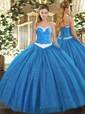  Floor Length Blue 15 Quinceanera Dress Sweetheart Sleeveless Lace Up