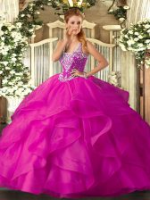 Edgy Sleeveless Beading and Ruffles Lace Up Sweet 16 Dress