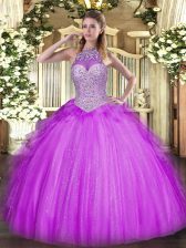  Sleeveless Lace Up Floor Length Beading and Ruffles Ball Gown Prom Dress