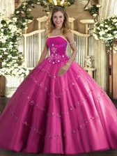  Sleeveless Lace Up Floor Length Beading and Appliques Quinceanera Dresses
