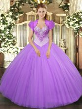  Sweetheart Sleeveless Sweet 16 Dress Floor Length Beading Lavender Tulle