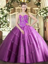  Lilac Tulle Lace Up Sweet 16 Dresses Sleeveless Floor Length Beading and Appliques
