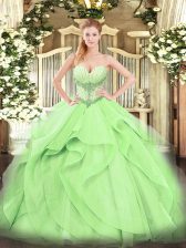  Yellow Green Ball Gowns Sweetheart Sleeveless Tulle Floor Length Lace Up Beading and Ruffles Ball Gown Prom Dress