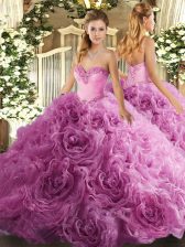  Sweetheart Sleeveless 15 Quinceanera Dress Floor Length Beading Rose Pink Fabric With Rolling Flowers