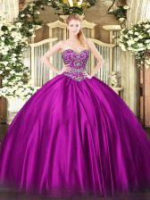 Flirting Fuchsia Lace Up Sweet 16 Dresses Beading Sleeveless Floor Length