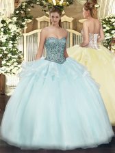  Tulle Sweetheart Sleeveless Lace Up Beading and Ruffles Sweet 16 Quinceanera Dress in Apple Green