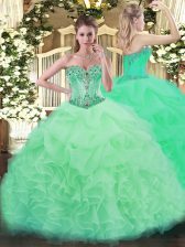 Popular Apple Green Organza Lace Up Sweet 16 Dresses Sleeveless Floor Length Beading and Ruffles and Pick Ups