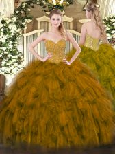 High Quality Brown Lace Up Sweetheart Beading and Ruffles 15 Quinceanera Dress Organza Sleeveless