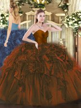Colorful Brown Sweetheart Neckline Ruffles Quinceanera Gown Sleeveless Zipper