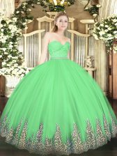 Super Tulle Sleeveless Floor Length 15th Birthday Dress and Beading and Lace and Appliques