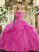  Sleeveless Ruffles Lace Up Quinceanera Gowns