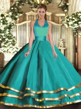  Turquoise Sleeveless Floor Length Ruffled Layers Lace Up Sweet 16 Quinceanera Dress