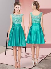 Fine Turquoise Prom Dresses Prom and Party with Lace and Hand Made Flower Bateau Sleeveless Zipper