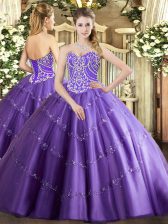 Beauteous Lavender Sweetheart Neckline Beading and Appliques Sweet 16 Quinceanera Dress Sleeveless Lace Up