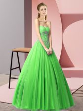 Perfect Green Tulle Lace Up Sweetheart Sleeveless Floor Length Prom Gown Beading