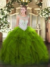Exceptional Green Quinceanera Dresses Military Ball and Sweet 16 and Quinceanera with Beading and Ruffles Scoop Sleeveless Zipper