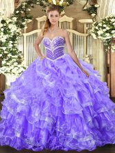  Sweetheart Sleeveless Lace Up Quinceanera Gowns Lavender Organza