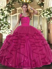  Fuchsia Halter Top Lace Up Ruffles Quinceanera Dress Sleeveless