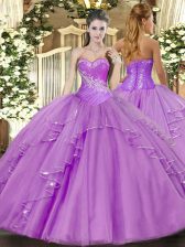 Hot Selling Lavender Sweet 16 Dresses Military Ball and Sweet 16 and Quinceanera with Beading and Ruffles Sweetheart Sleeveless Side Zipper