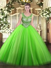 Elegant Floor Length 15th Birthday Dress Scoop Sleeveless Lace Up