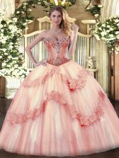 Smart Ball Gowns Sleeveless Baby Pink Sweet 16 Dresses Lace Up