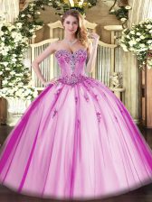 Noble Fuchsia Sweetheart Lace Up Beading and Appliques Ball Gown Prom Dress Sleeveless