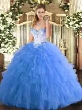 Pretty Floor Length Baby Blue Quinceanera Gown Sweetheart Sleeveless Lace Up