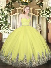 Elegant Floor Length Mermaid Sleeveless Yellow 15 Quinceanera Dress Zipper