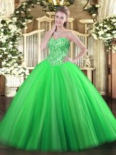 High Quality Floor Length Green Quinceanera Gowns Tulle Sleeveless Appliques